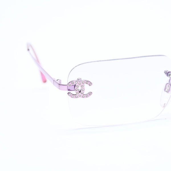 極美品 CHANEL シャネル リムレス サングラス アイウェア 2047-B c.220 サイズ58□16 130 ココマーク ラインストーン ピンク 中古 4a008449