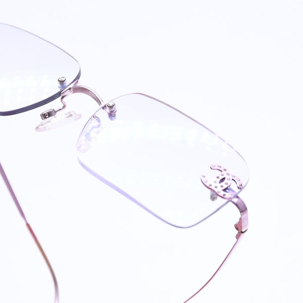 極美品 CHANEL シャネル リムレス サングラス アイウェア 2047-B c.220 サイズ58□16 130 ココマーク ラインストーン ピンク 中古 4a008449