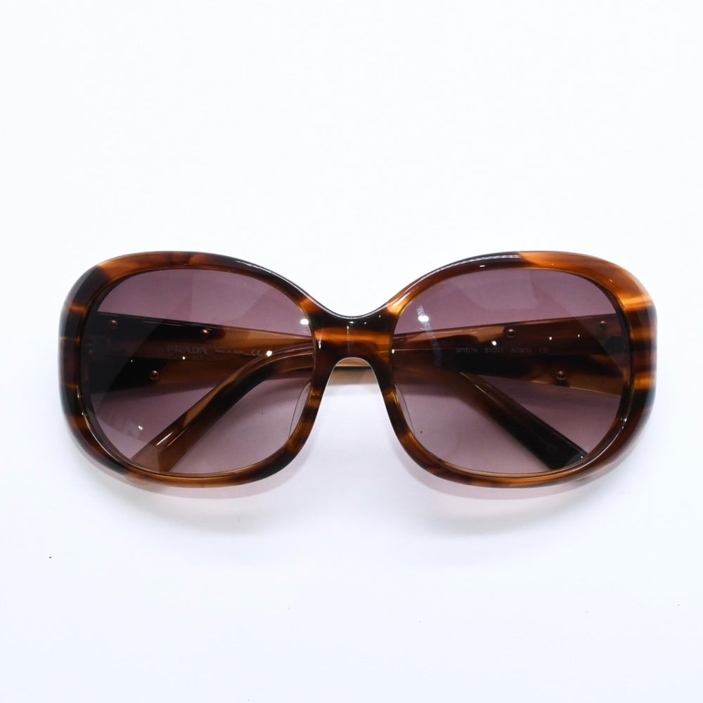 新品同様 PRADA プラダ サングラス SPR11N JAPAN製 プラスチック ブラウン ゴールド金具 中古 4a008517