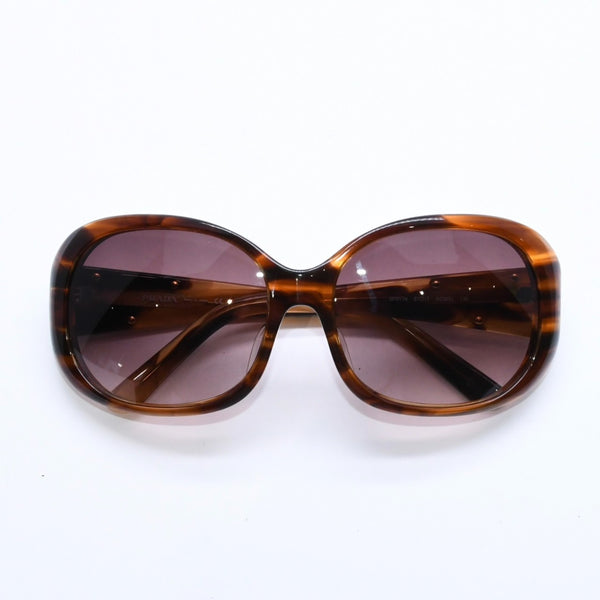 新品同様 PRADA プラダ サングラス SPR11N JAPAN製 プラスチック ブラウン ゴールド金具 中古 4a008517
