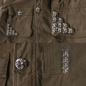 極美品 CHROME HEARTS クロムハーツ CHERRY BOMB チェリーボム ミリタリージャケット サイズXS クロスボール ピラミッド カーキ 中古 4a008424
