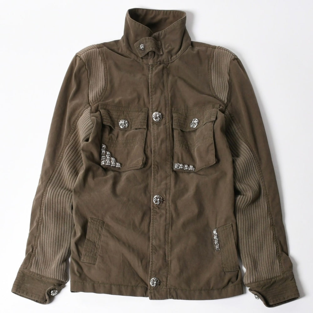 極美品 CHROME HEARTS クロムハーツ CHERRY BOMB チェリーボム ミリタリージャケット サイズXS クロスボール ピラミッド カーキ 中古 4a008424