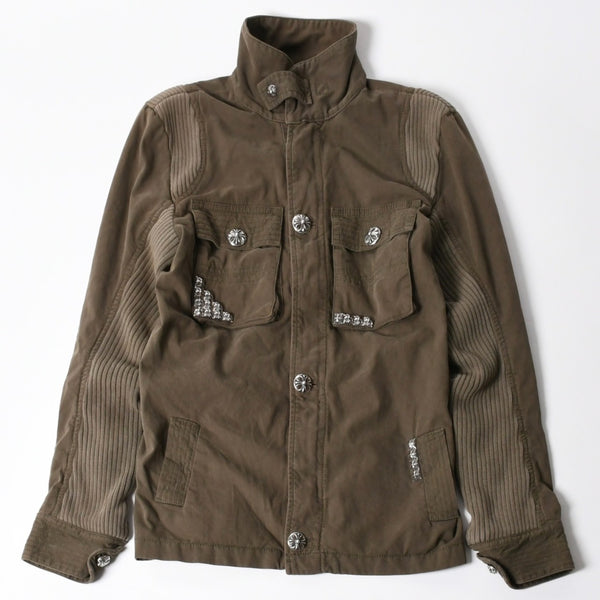 極美品 CHROME HEARTS クロムハーツ CHERRY BOMB チェリーボム ミリタリージャケット サイズXS クロスボール ピラミッド カーキ 中古 4a008424