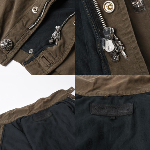 極美品 CHROME HEARTS クロムハーツ CHERRY BOMB チェリーボム ミリタリージャケット サイズXS クロスボール ピラミッド カーキ 中古 4a008424
