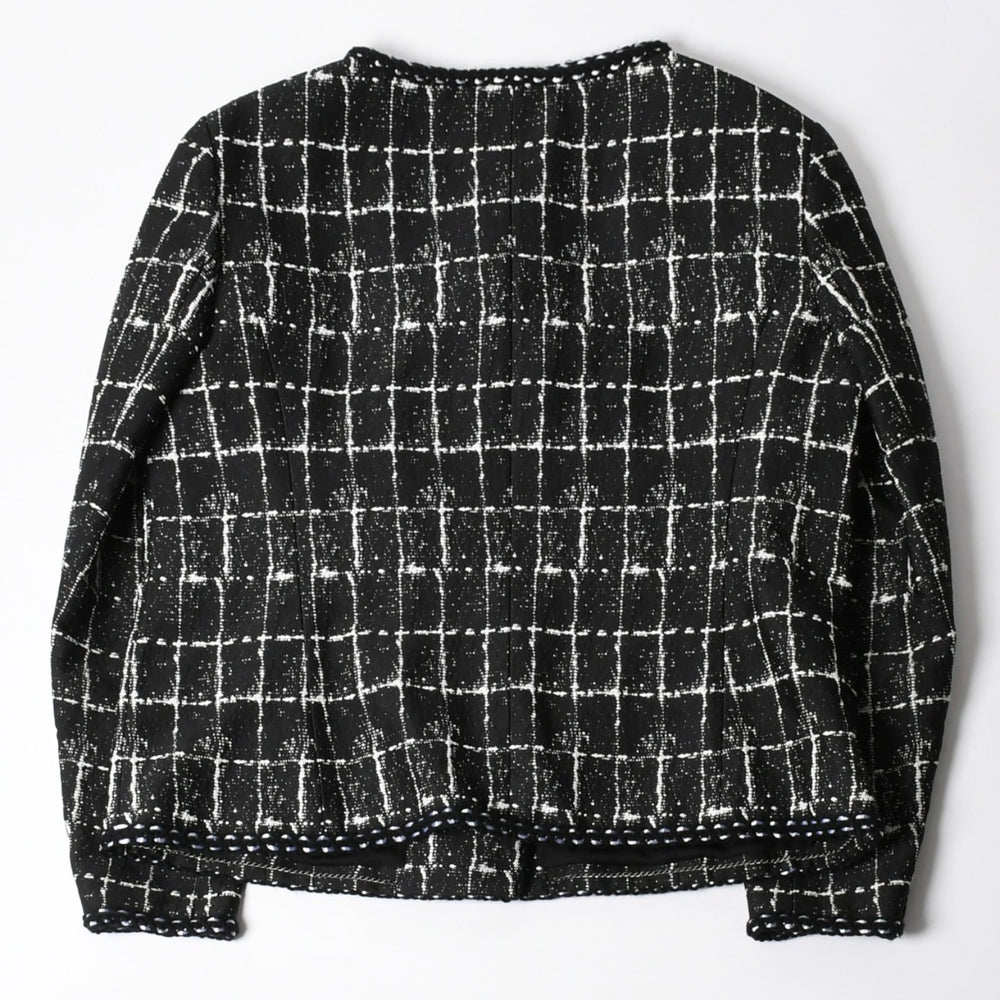 極美品 CHANEL シャネル ジャケット ノーカラージャケット ココマークボタン ブラック ホワイト P47857V34876 サイズ48 中古 4a008654