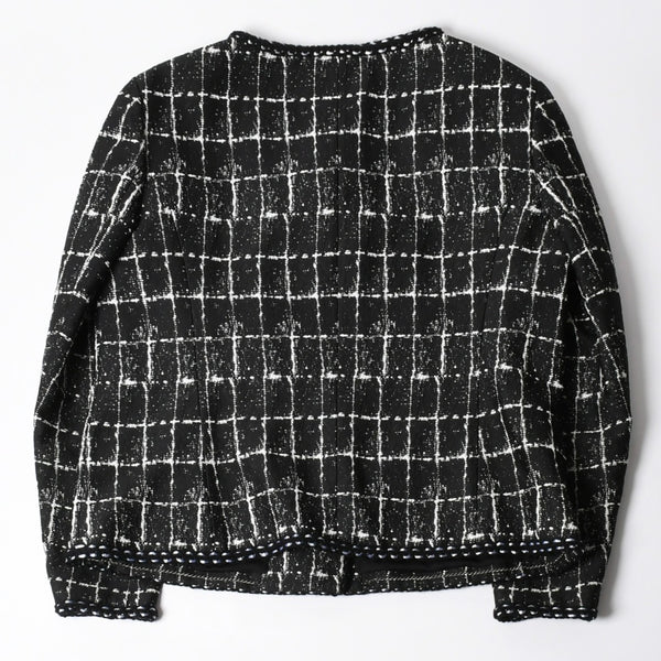 極美品 CHANEL シャネル ジャケット ノーカラージャケット ココマークボタン ブラック ホワイト P47857V34876 サイズ48 中古 4a008654