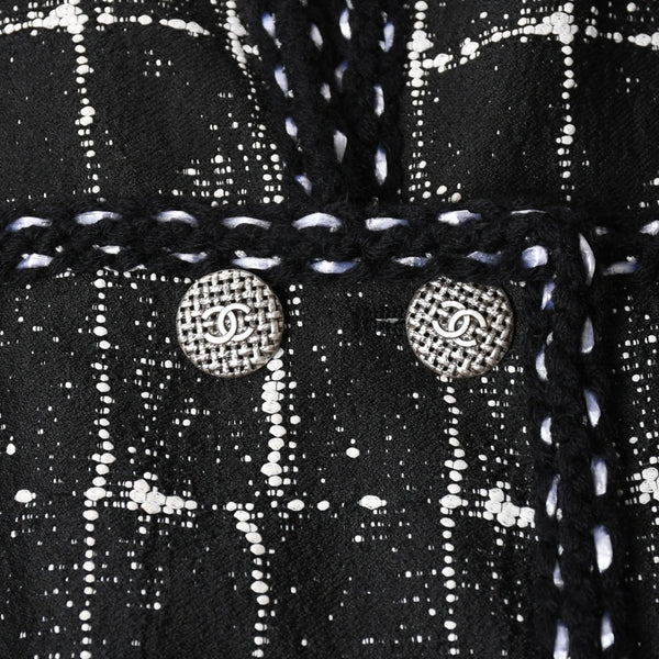 極美品 CHANEL シャネル ジャケット ノーカラージャケット ココマークボタン ブラック ホワイト P47857V34876 サイズ48 中古 4a008654