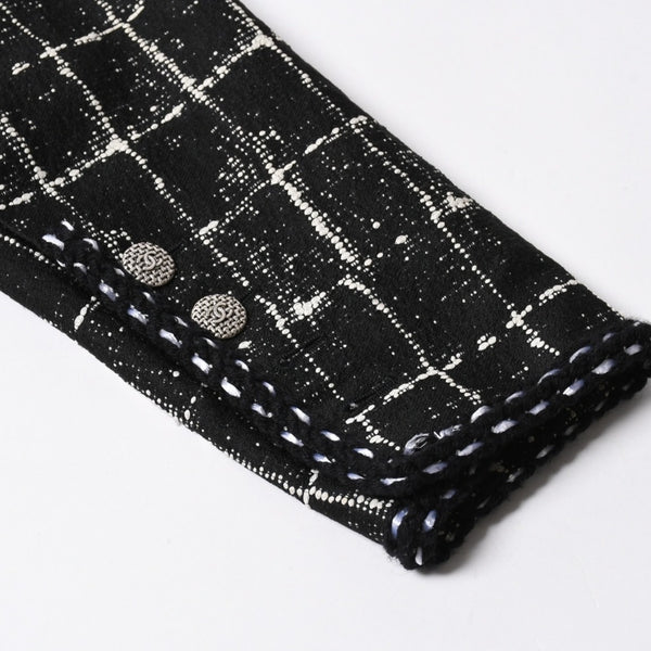 極美品 CHANEL シャネル ジャケット ノーカラージャケット ココマークボタン ブラック ホワイト P47857V34876 サイズ48 中古 4a008654