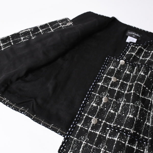 極美品 CHANEL シャネル ジャケット ノーカラージャケット ココマークボタン ブラック ホワイト P47857V34876 サイズ48 中古 4a008654