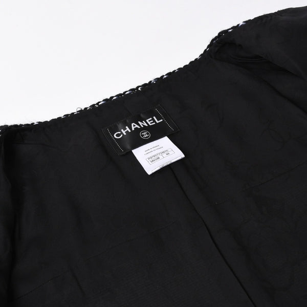 極美品 CHANEL シャネル ジャケット ノーカラージャケット ココマークボタン ブラック ホワイト P47857V34876 サイズ48 中古 4a008654