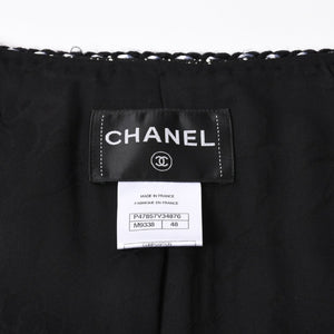 極美品 CHANEL シャネル ジャケット ノーカラージャケット ココマークボタン ブラック ホワイト P47857V34876 サイズ48 中古 4a008654