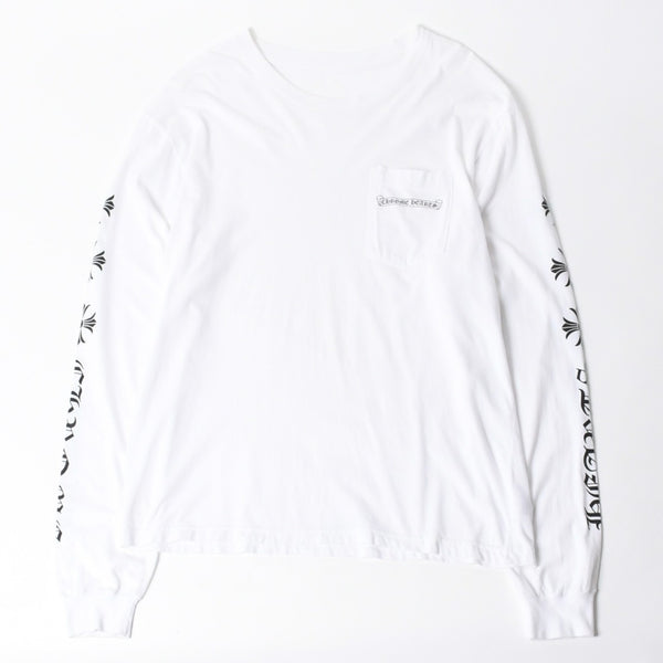 CHROME HEARTS クロムハーツ 長袖Tシャツ サイズL CHプラス スクロールラベル ホワイト ブラック プリント 美品 中古 4a008905
