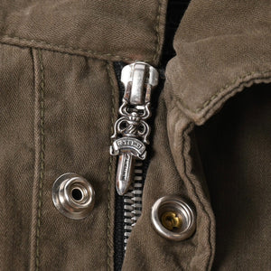 極美品 CHROME HEARTS クロムハーツ CHERRY BOMB チェリーボム ミリタリージャケット サイズXS クロスボール ピラミッド カーキ 中古 4a008424