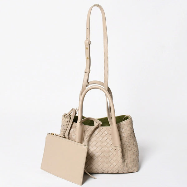 新品同様品 BOTTEGA VENETA ボッテガヴェネタ イントレチャート ピナコテーカ スモール 2WAY ハンドバッグ ショルダーバッグ ベージュ カーキ ゴールド金具 中古 4a008921