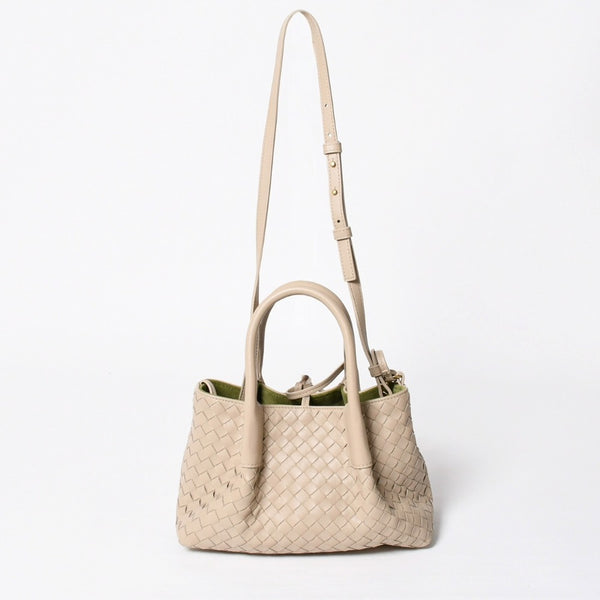 新品同様品 BOTTEGA VENETA ボッテガヴェネタ イントレチャート ピナコテーカ スモール 2WAY ハンドバッグ ショルダーバッグ ベージュ カーキ ゴールド金具 中古 4a008921