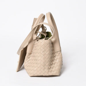 新品同様品 BOTTEGA VENETA ボッテガヴェネタ イントレチャート ピナコテーカ スモール 2WAY ハンドバッグ ショルダーバッグ ベージュ カーキ ゴールド金具 中古 4a008921