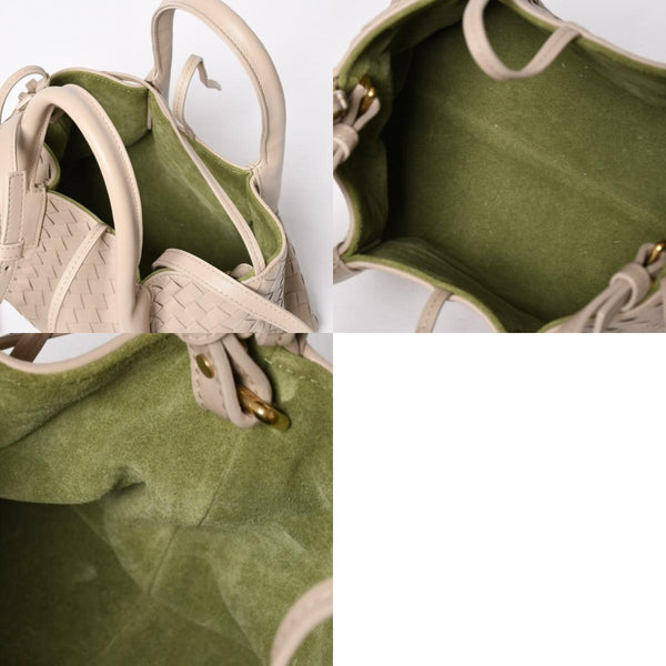 新品同様品 BOTTEGA VENETA ボッテガヴェネタ イントレチャート ピナコテーカ スモール 2WAY ハンドバッグ ショルダーバッグ ベージュ カーキ ゴールド金具 中古 4a008921