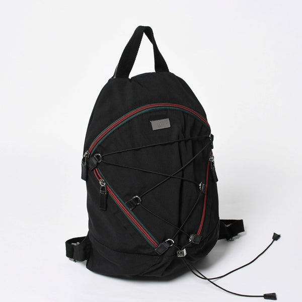 極美品 GUCCI グッチ シェリーライン バックパック リュック 122348 203998 キャンバス ナイロン ブラック グリーン レッド 中古 4a008398
