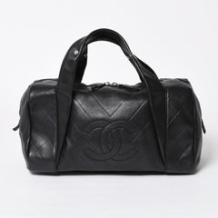 CHANEL Chevron Mini Boston Bag No. 10 Black Here Mark V Stitch Lambskin Silver Hardware Good Condition Used 4a009048