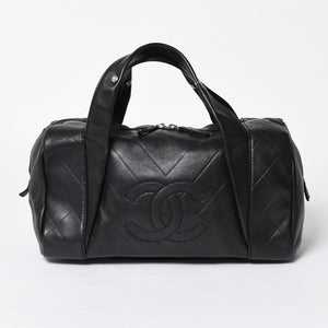 CHANEL Chevron Mini Boston Bag No. 10 Black Here Mark V Stitch Lambskin Silver Hardware Good Condition Used 4a009048