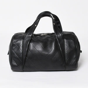 CHANEL Chevron Mini Boston Bag No. 10 Black Here Mark V Stitch Lambskin Silver Hardware Good Condition Used 4a009048