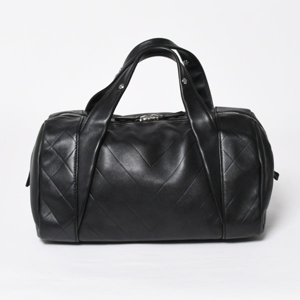 CHANEL Chevron Mini Boston Bag No. 10 Black Here Mark V Stitch Lambskin Silver Hardware Good Condition Used 4a009048