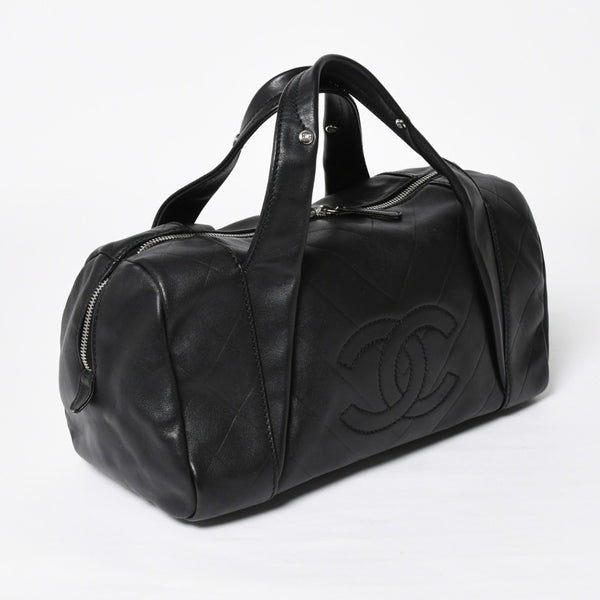 CHANEL Chevron Mini Boston Bag No. 10 Black Here Mark V Stitch Lambskin Silver Hardware Good Condition Used 4a009048