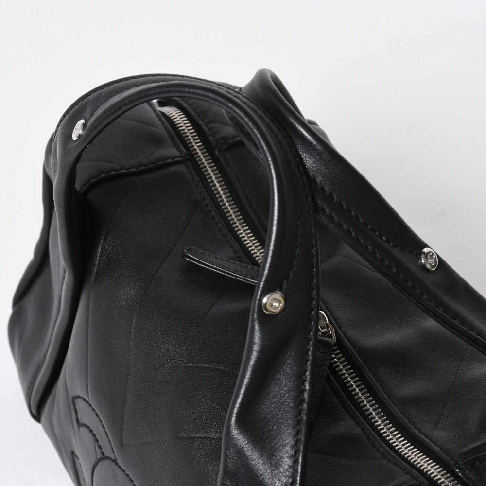 CHANEL Chevron Mini Boston Bag No. 10 Black Here Mark V Stitch Lambskin Silver Hardware Good Condition Used 4a009048