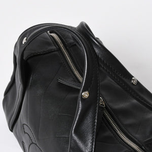 CHANEL Chevron Mini Boston Bag No. 10 Black Here Mark V Stitch Lambskin Silver Hardware Good Condition Used 4a009048