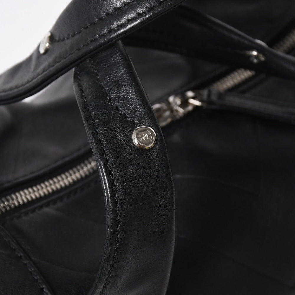 CHANEL Chevron Mini Boston Bag No. 10 Black Here Mark V Stitch Lambskin Silver Hardware Good Condition Used 4a009048