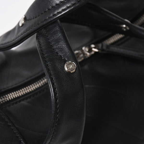 CHANEL Chevron Mini Boston Bag No. 10 Black Here Mark V Stitch Lambskin Silver Hardware Good Condition Used 4a009048