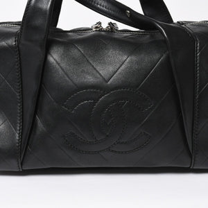 CHANEL Chevron Mini Boston Bag No. 10 Black Here Mark V Stitch Lambskin Silver Hardware Good Condition Used 4a009048