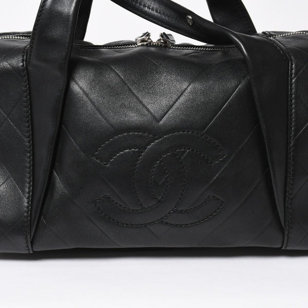 CHANEL Chevron Mini Boston Bag No. 10 Black Here Mark V Stitch Lambskin Silver Hardware Good Condition Used 4a009048