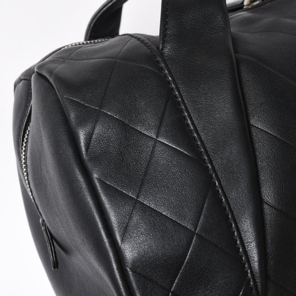 CHANEL Chevron Mini Boston Bag No. 10 Black Here Mark V Stitch Lambskin Silver Hardware Good Condition Used 4a009048