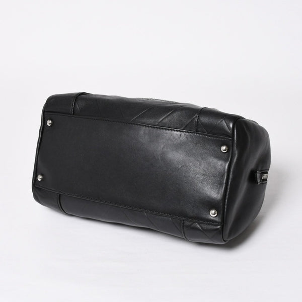 CHANEL Chevron Mini Boston Bag No. 10 Black Here Mark V Stitch Lambskin Silver Hardware Good Condition Used 4a009048