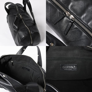 CHANEL Chevron Mini Boston Bag No. 10 Black Here Mark V Stitch Lambskin Silver Hardware Good Condition Used 4a009048