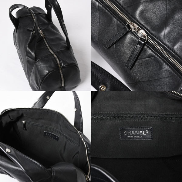 CHANEL Chevron Mini Boston Bag No. 10 Black Here Mark V Stitch Lambskin Silver Hardware Good Condition Used 4a009048