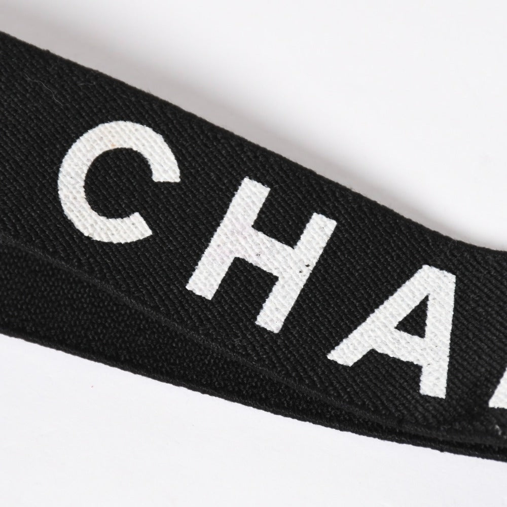 CHANEL Suspender Logo Made in France Leather Cotton Black White Gold Hardware Good Condition Used 4a008330