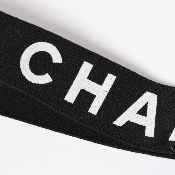 CHANEL シャネル サスペンダー ロゴ フランス製 レザー コットン ブラック ホワイト ゴールド金具 美品 中古 4a008330