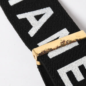CHANEL シャネル サスペンダー ロゴ フランス製 レザー コットン ブラック ホワイト ゴールド金具 美品 中古 4a008330