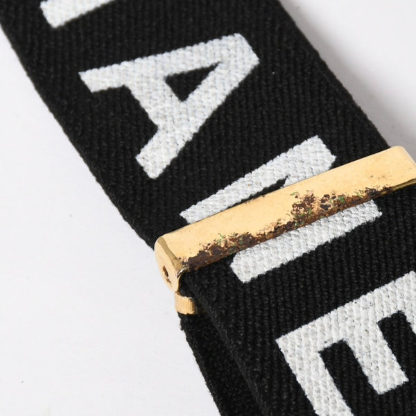 CHANEL シャネル サスペンダー ロゴ フランス製 レザー コットン ブラック ホワイト ゴールド金具 美品 中古 4a008330