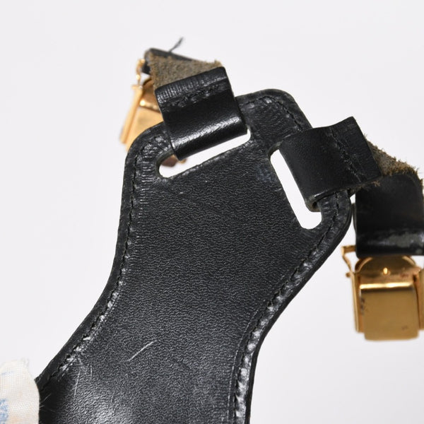 CHANEL シャネル サスペンダー ロゴ フランス製 レザー コットン ブラック ホワイト ゴールド金具 美品 中古 4a008330