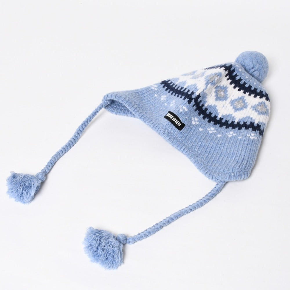Like new MIUMIU Embroidered Beanie Knit Cap 5HC488 Size M White Blue Navy Used 4a008884