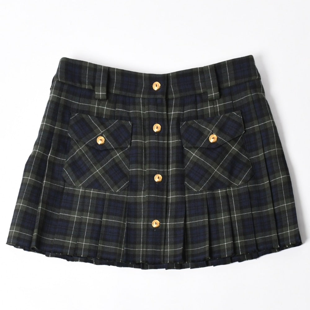 New and unused MIUMIU Pleated Tartan Mini Skirt MG2358 Size 38 Wool Tartan Check Green Used 4a008885