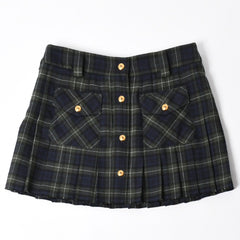 New and unused MIUMIU Pleated Tartan Mini Skirt MG2358 Size 38 Wool Tartan Check Green Used 4a008885
