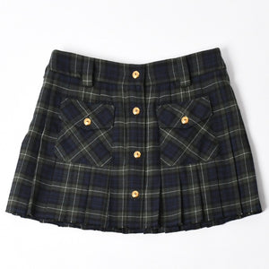 New and unused MIUMIU Pleated Tartan Mini Skirt MG2358 Size 38 Wool Tartan Check Green Used 4a008885