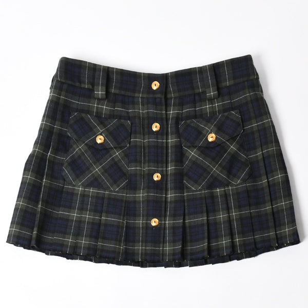 New and unused MIUMIU Pleated Tartan Mini Skirt MG2358 Size 38 Wool Tartan Check Green Used 4a008885