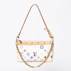 Like new LOUIS VUITTON Takashi Murakami TM Pochette Accessoire M13404 Monogram Multicolor White Gold Hardware Used 4a008939
