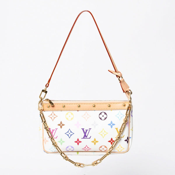 Like new LOUIS VUITTON Takashi Murakami TM Pochette Accessoire M13404 Monogram Multicolor White Gold Hardware Used 4a008939