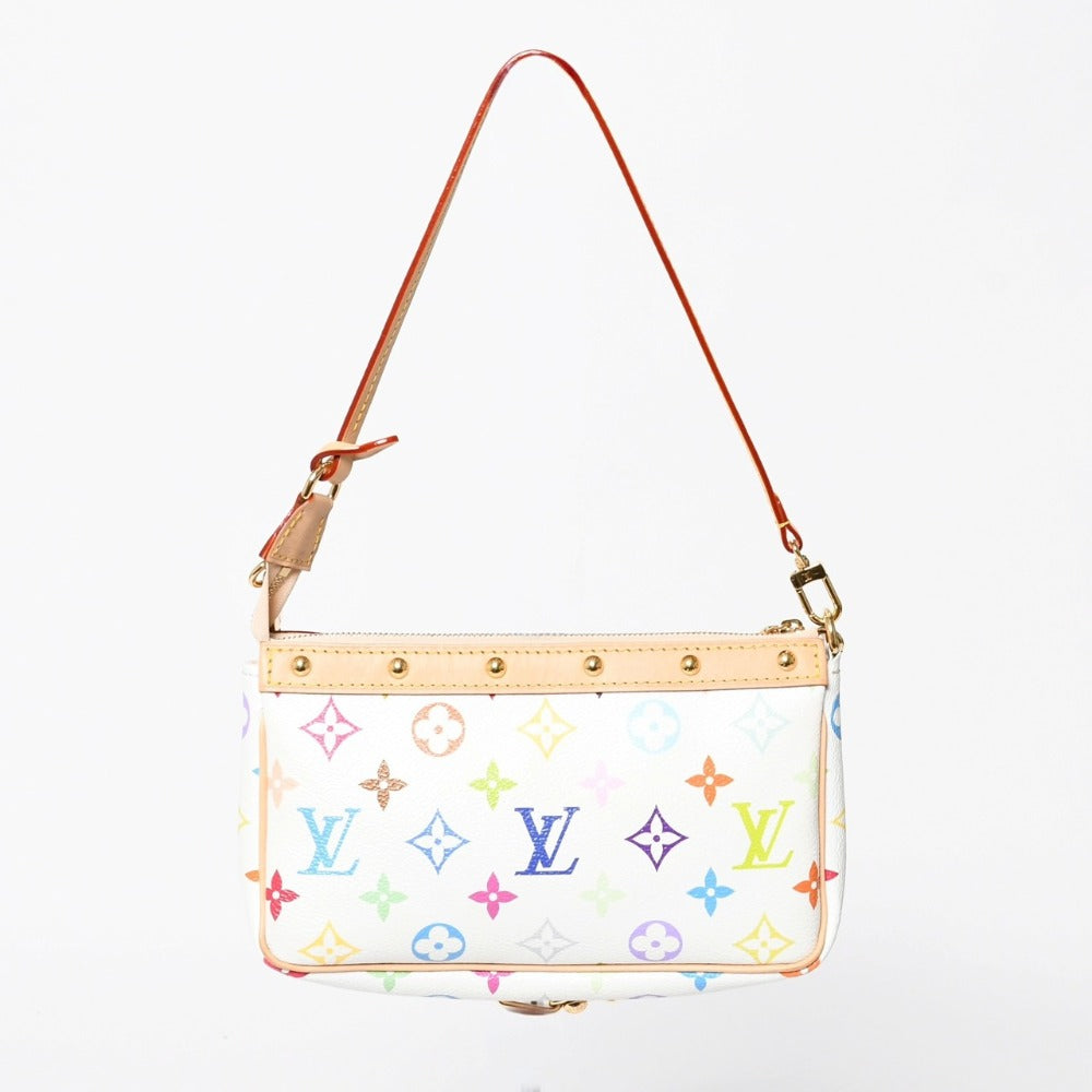 Like new LOUIS VUITTON Takashi Murakami TM Pochette Accessoire M13404 Monogram Multicolor White Gold Hardware Used 4a008939